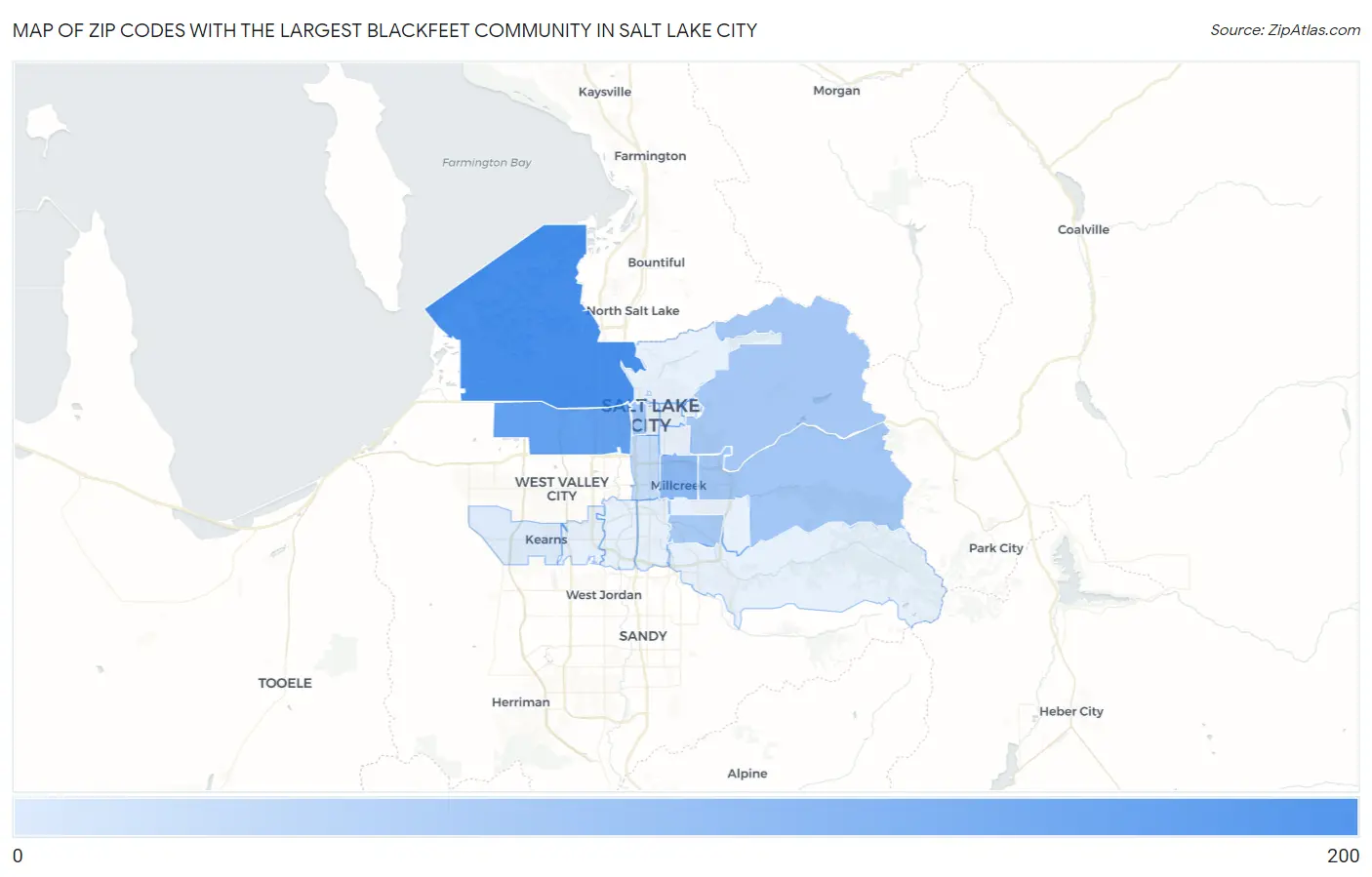 Zip Codes with the Largest Blackfeet Community in Salt Lake City Map
