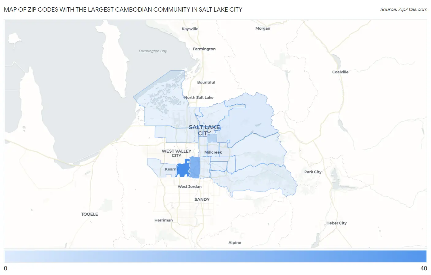 Zip Codes with the Largest Cambodian Community in Salt Lake City Map