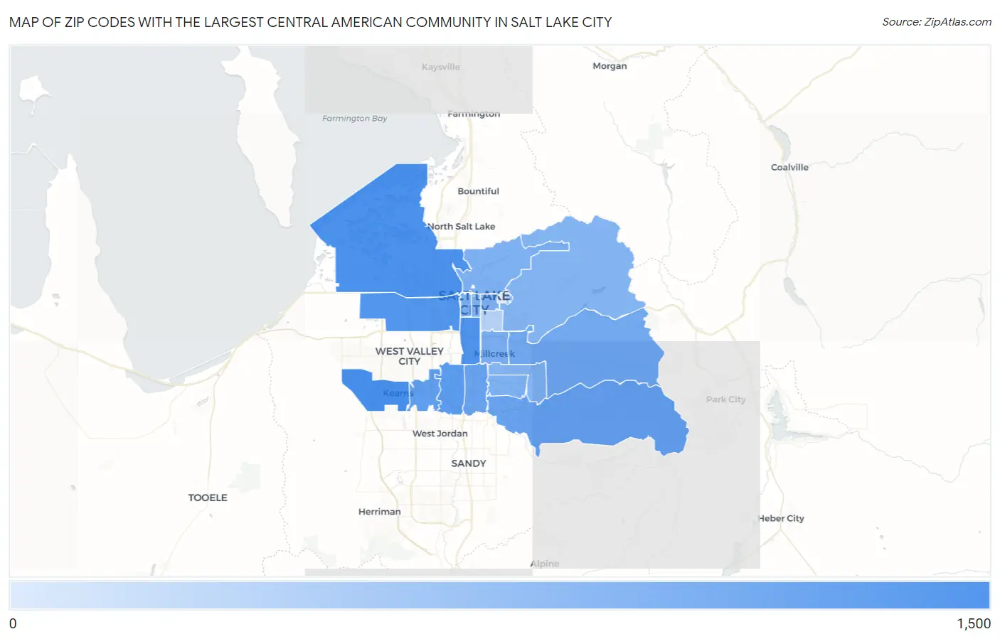 Zip Codes with the Largest Central American Community in Salt Lake City Map