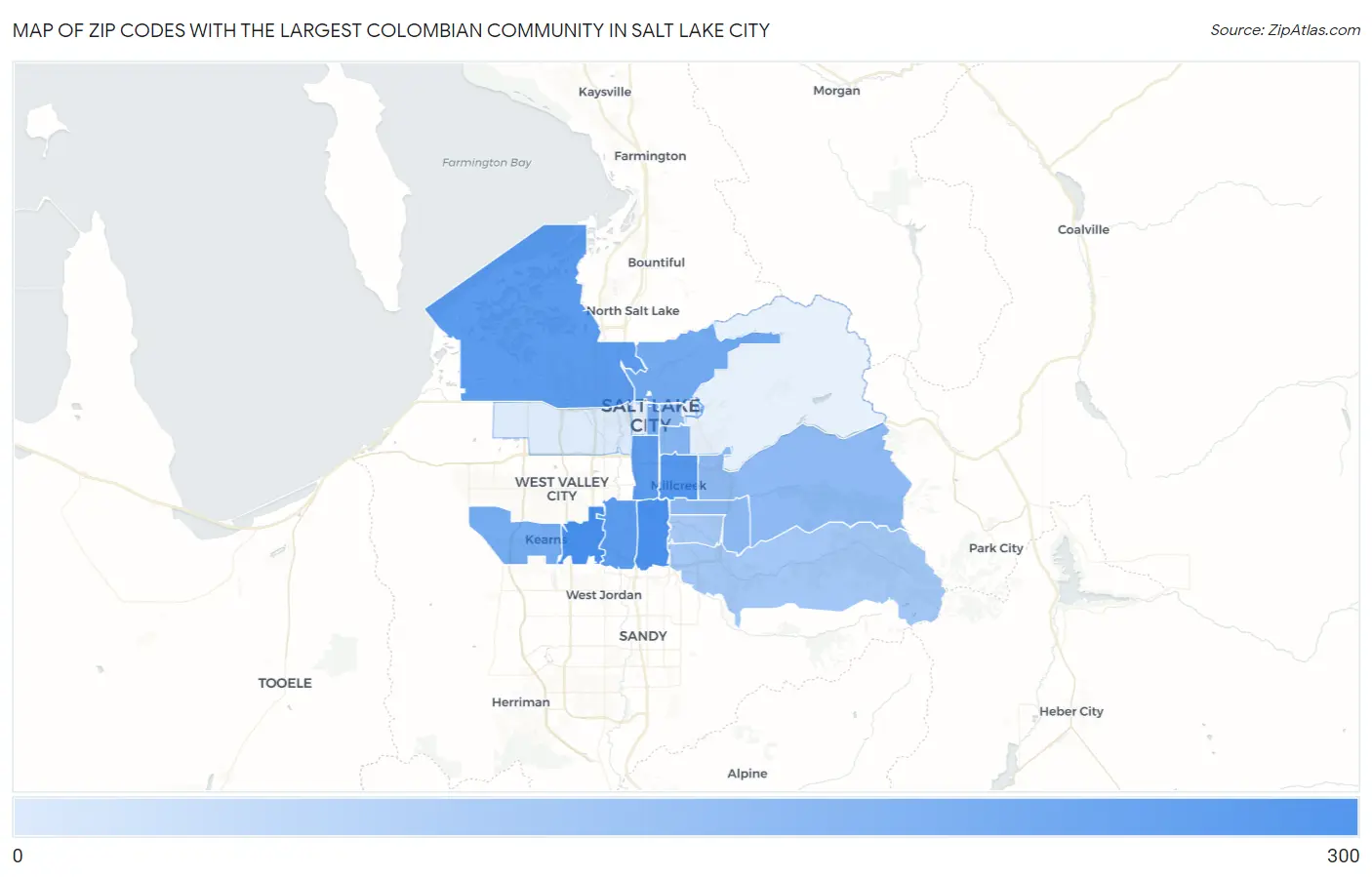 Zip Codes with the Largest Colombian Community in Salt Lake City Map