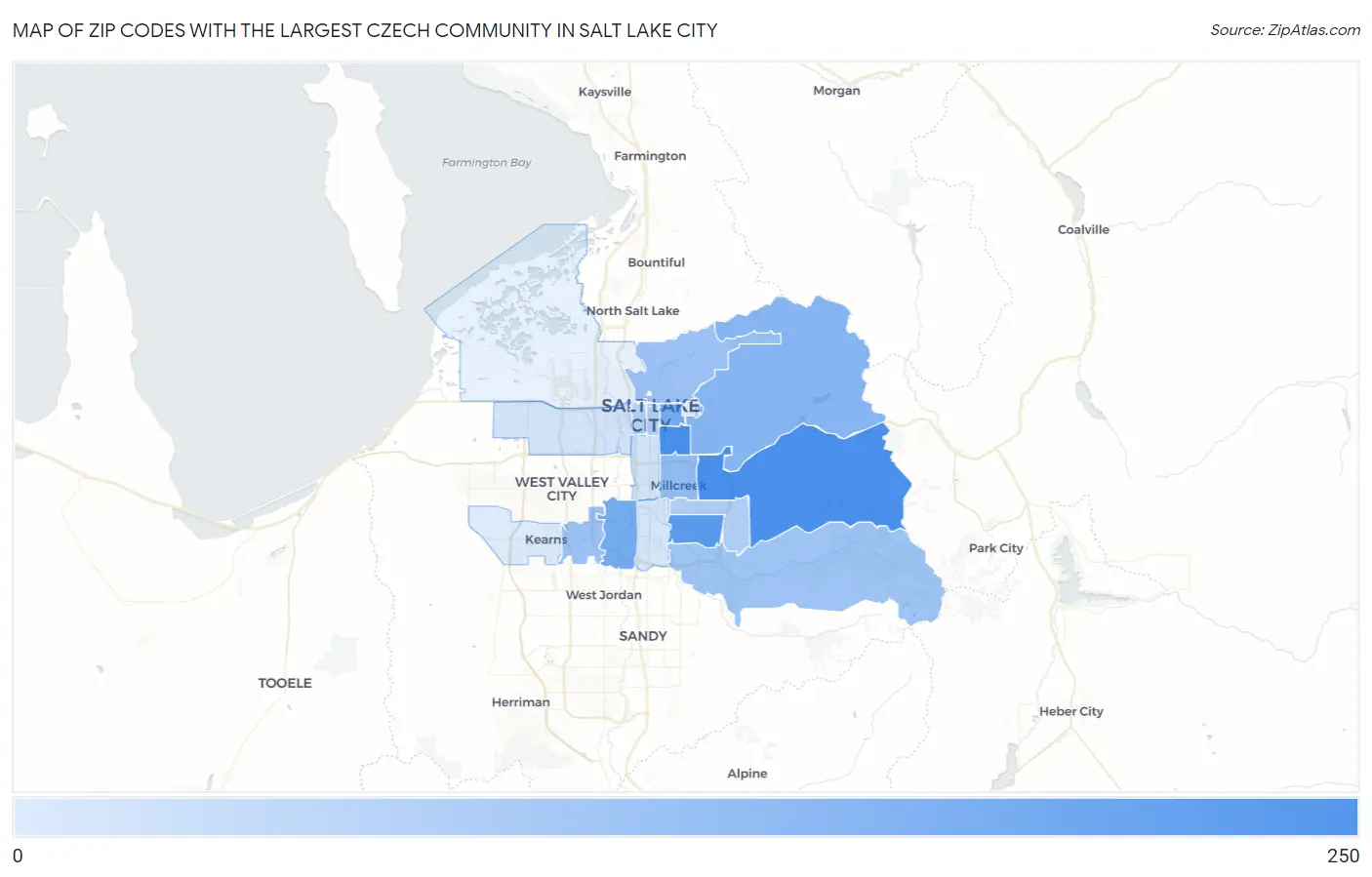 Zip Codes with the Largest Czech Community in Salt Lake City Map