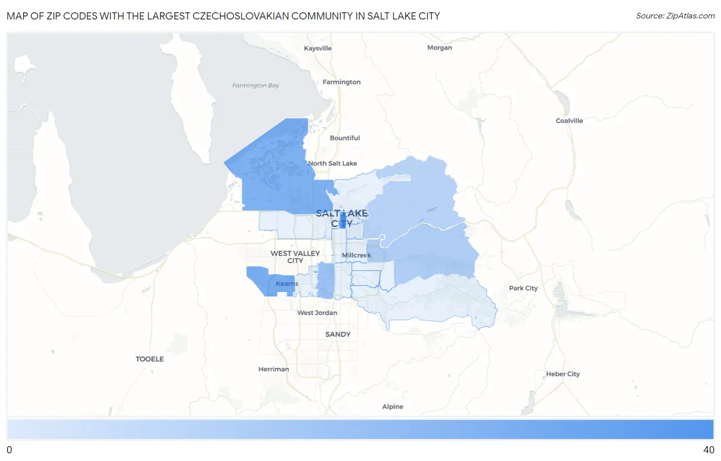 Zip Codes with the Largest Czechoslovakian Community in Salt Lake City Map
