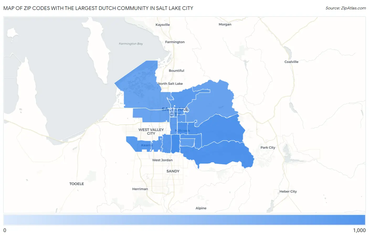 Zip Codes with the Largest Dutch Community in Salt Lake City Map