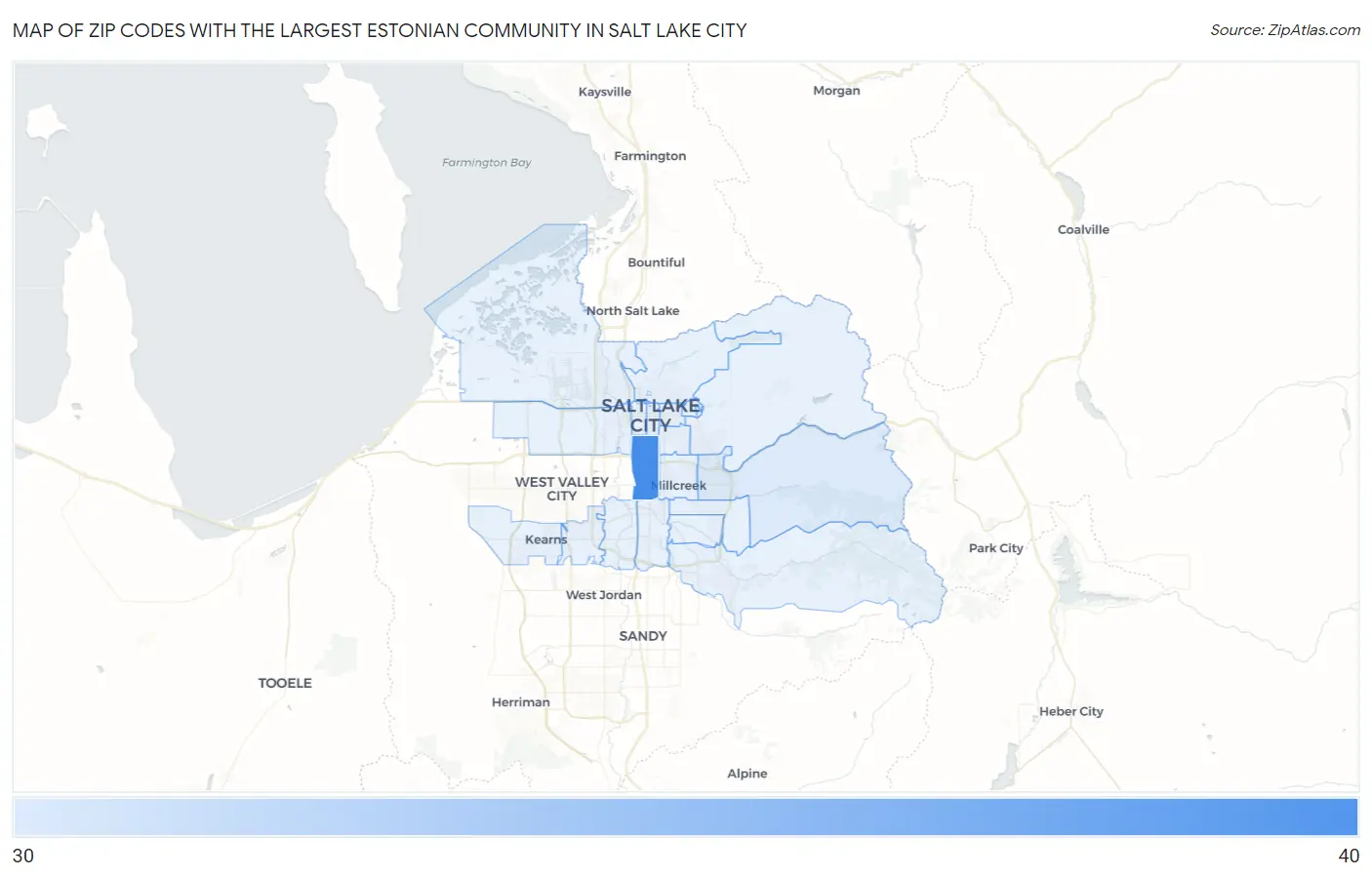 Zip Codes with the Largest Estonian Community in Salt Lake City Map