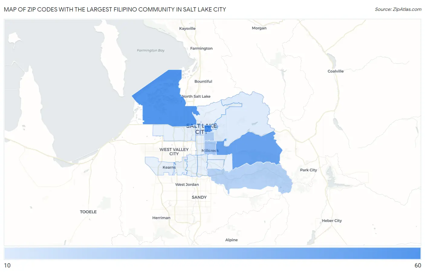Zip Codes with the Largest Filipino Community in Salt Lake City Map