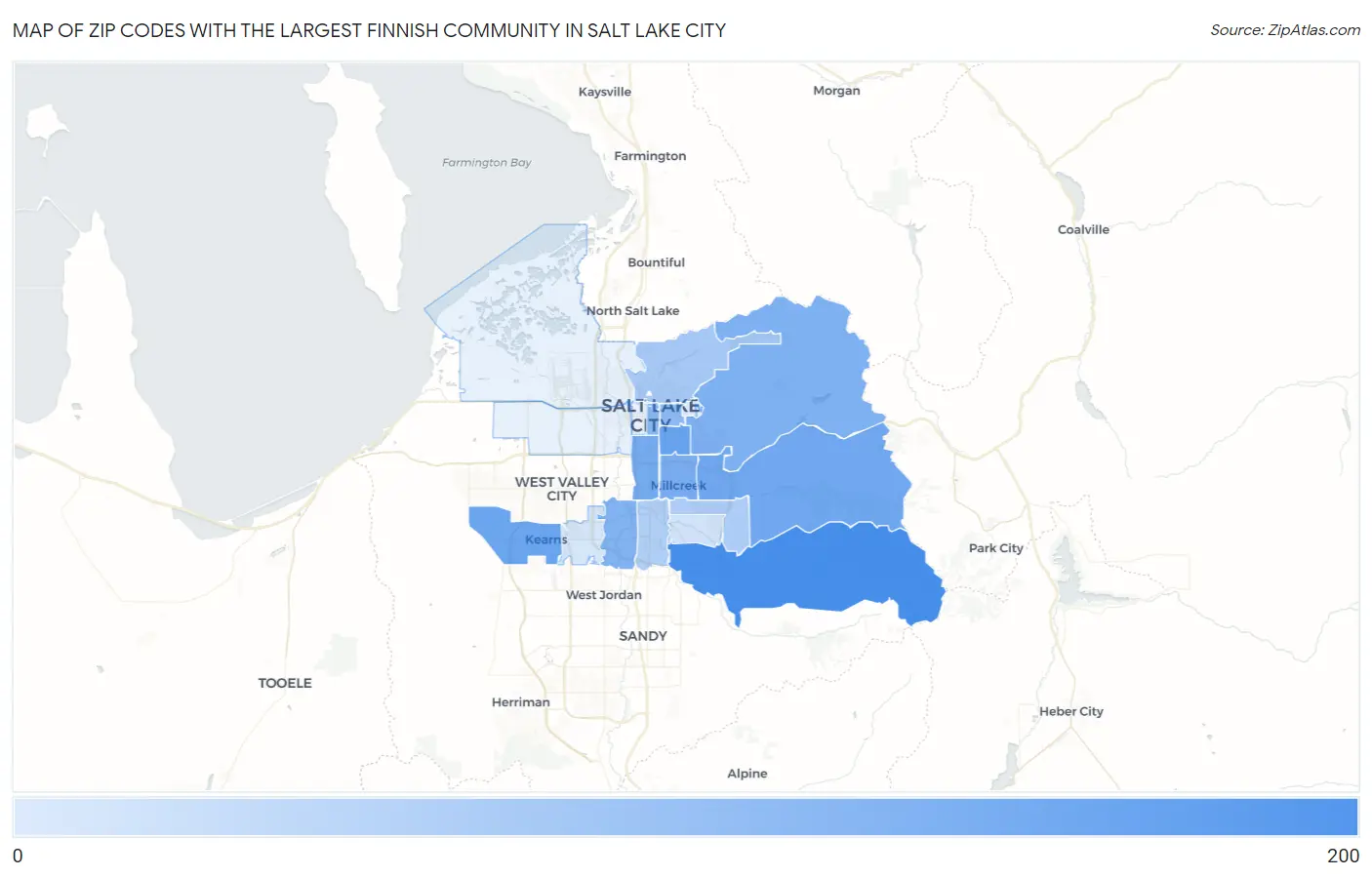 Zip Codes with the Largest Finnish Community in Salt Lake City Map