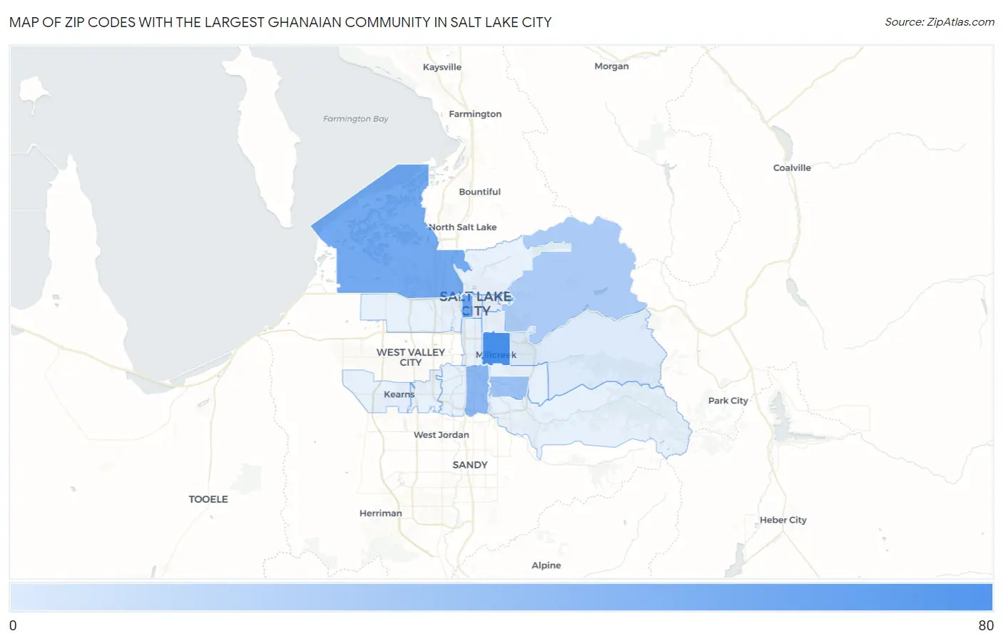 Zip Codes with the Largest Ghanaian Community in Salt Lake City Map