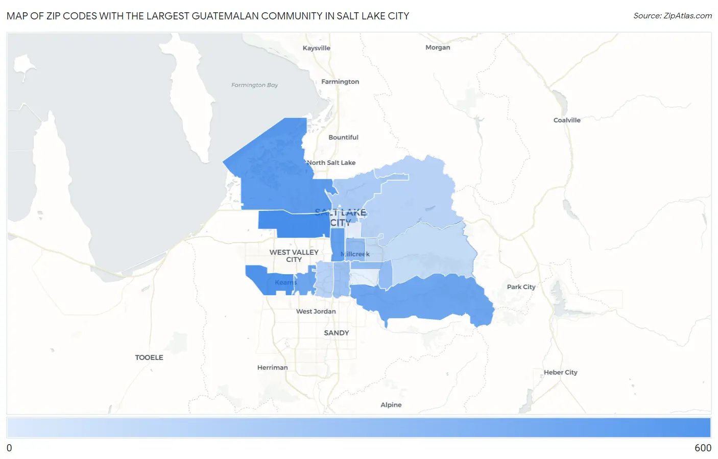 Zip Codes with the Largest Guatemalan Community in Salt Lake City Map