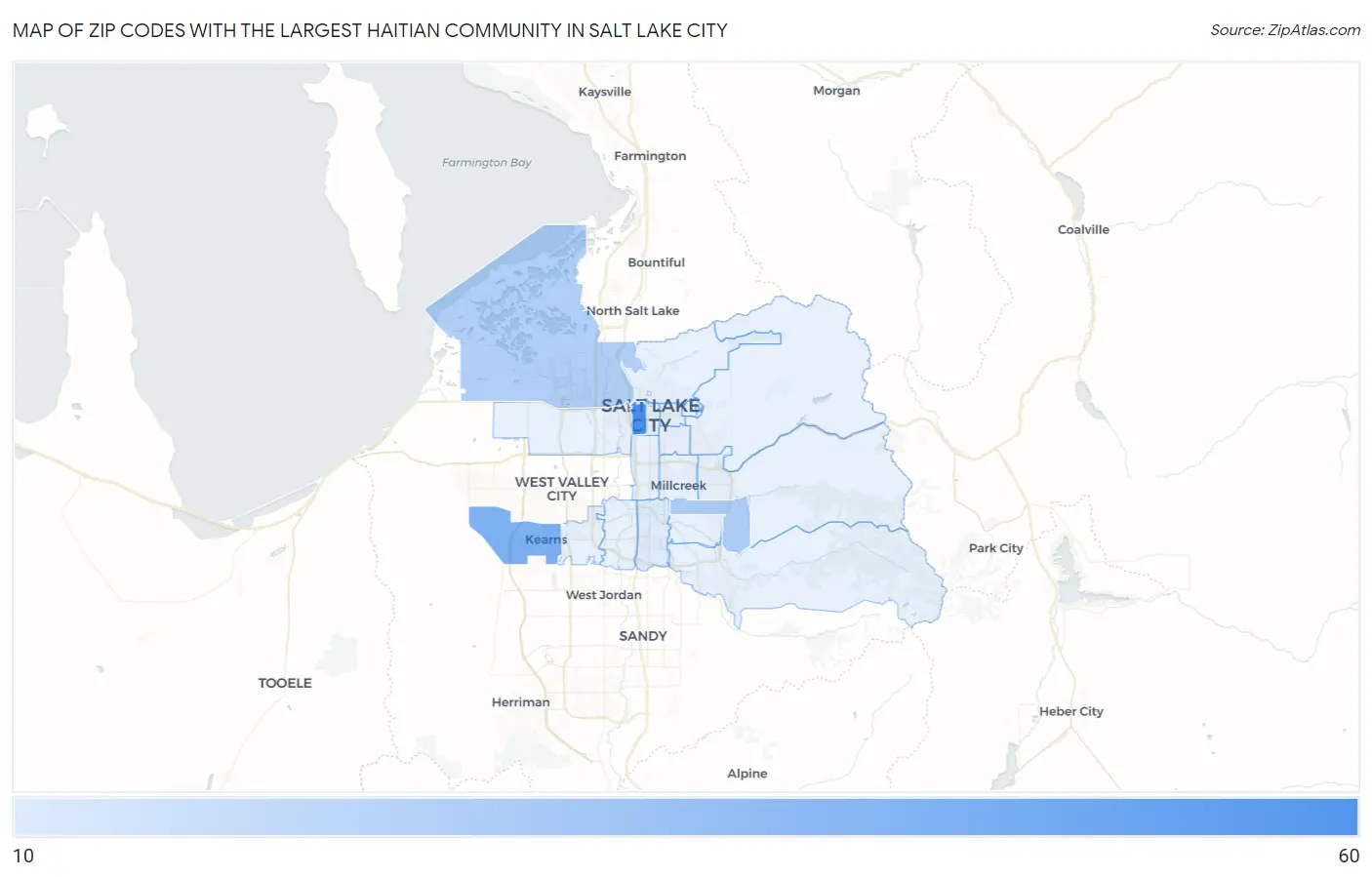 Zip Codes with the Largest Haitian Community in Salt Lake City Map