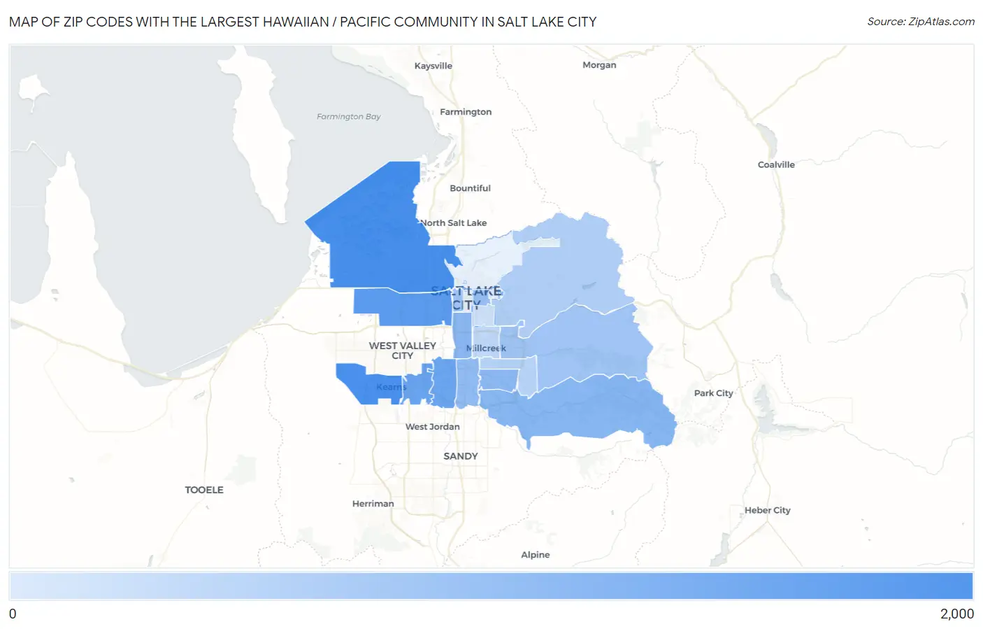 Zip Codes with the Largest Hawaiian / Pacific Community in Salt Lake City Map