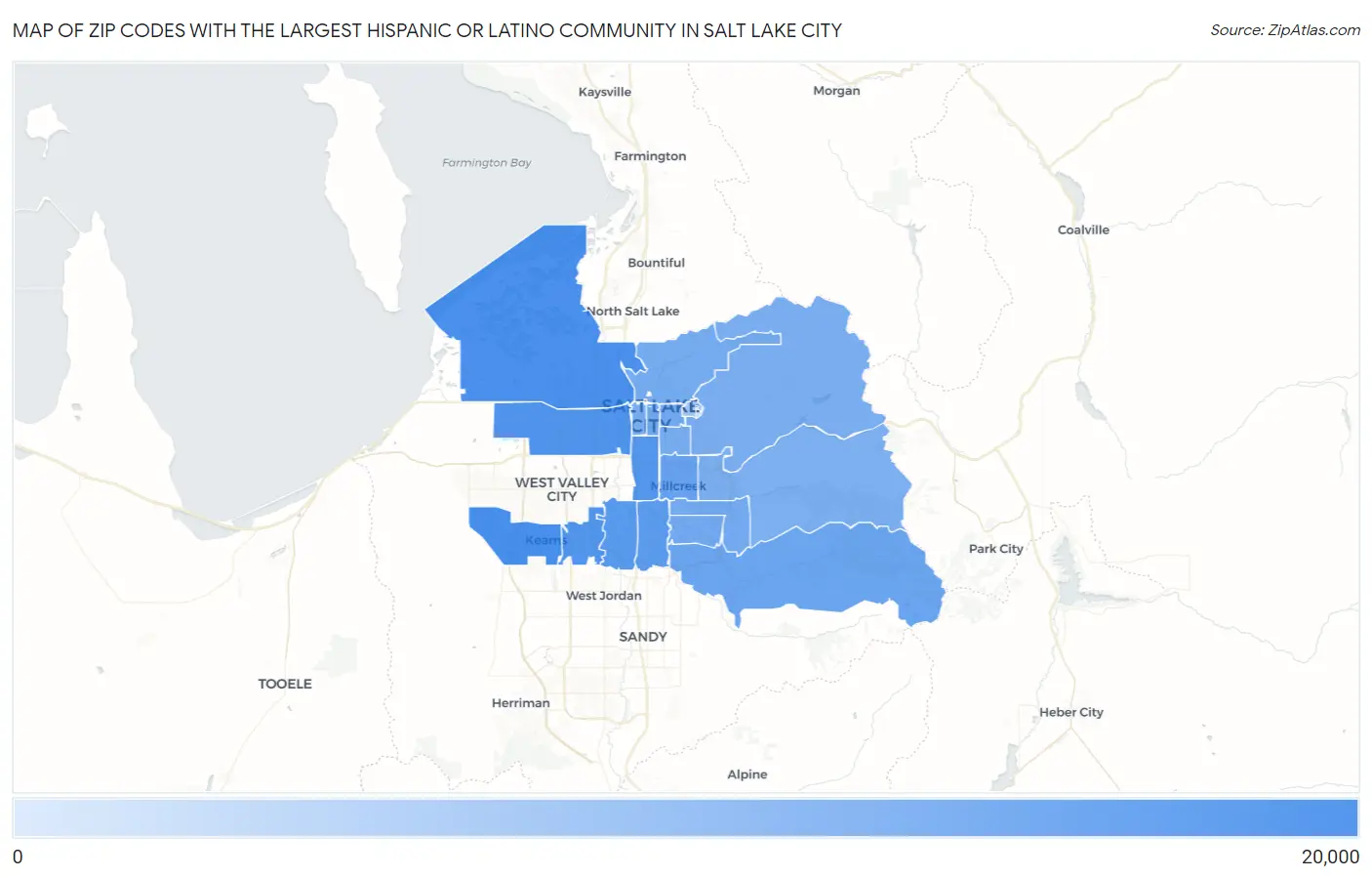 Zip Codes with the Largest Hispanic or Latino Community in Salt Lake City Map