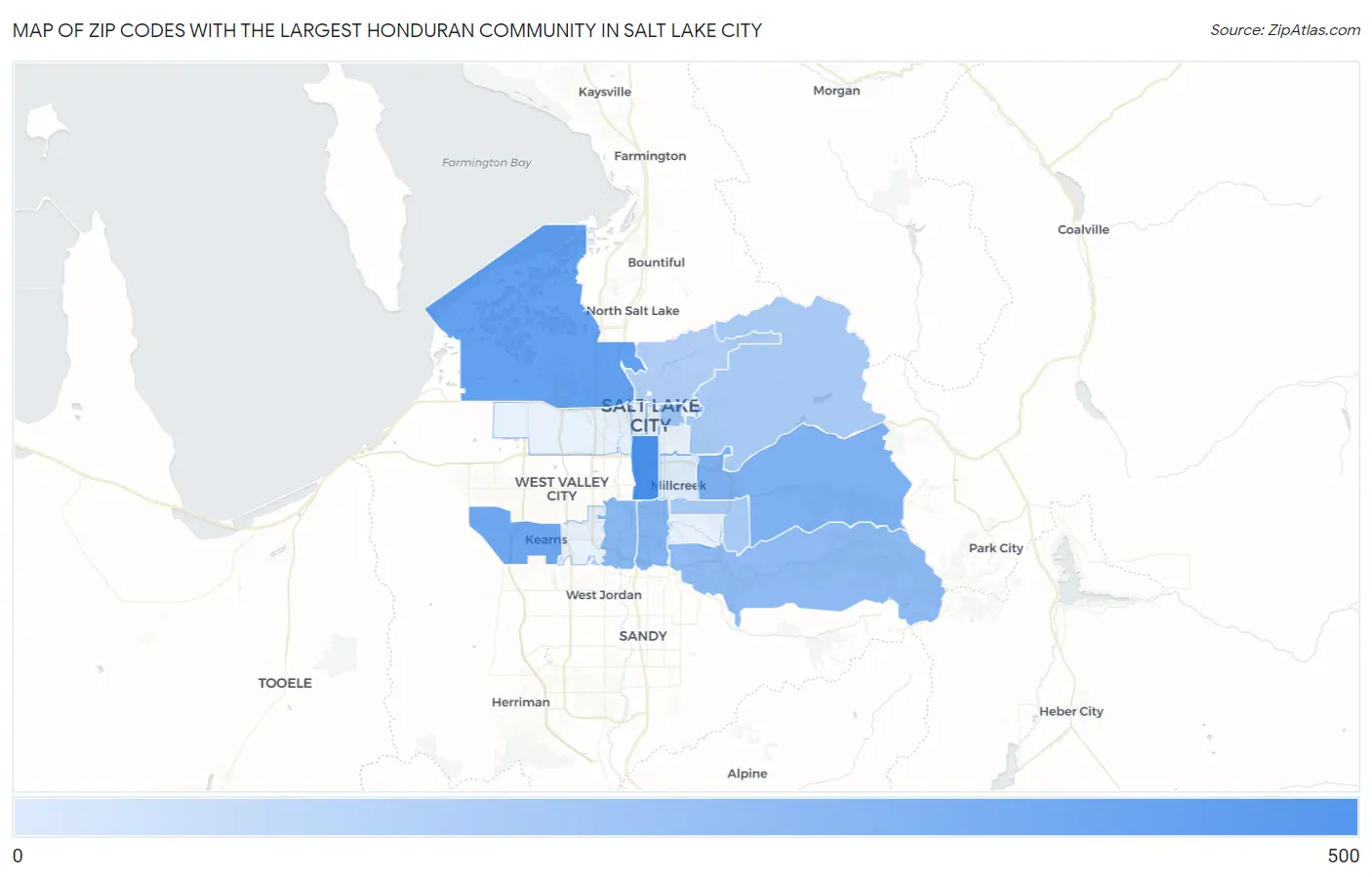 Zip Codes with the Largest Honduran Community in Salt Lake City Map