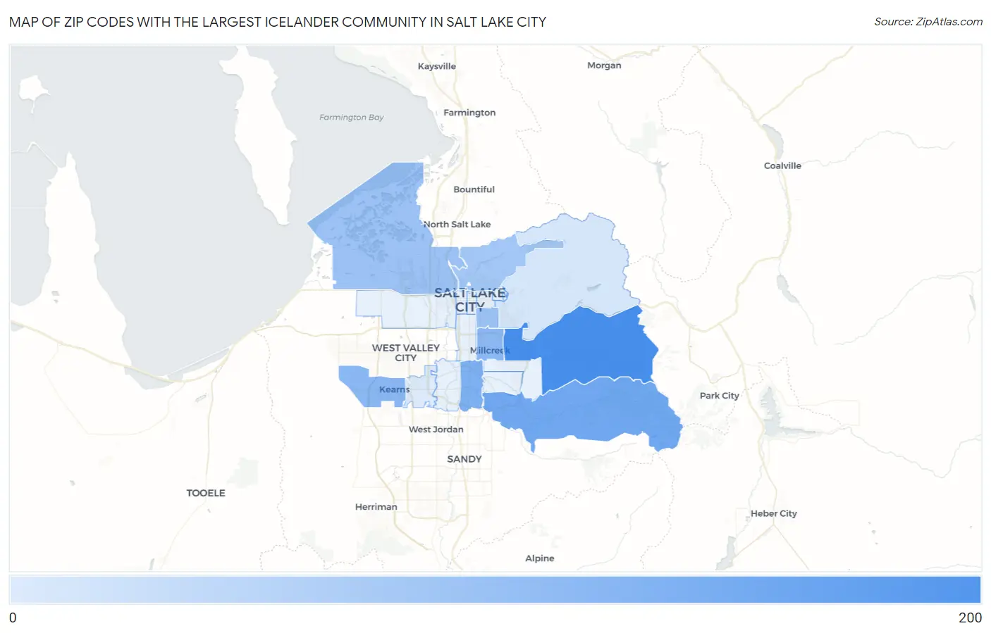 Zip Codes with the Largest Icelander Community in Salt Lake City Map