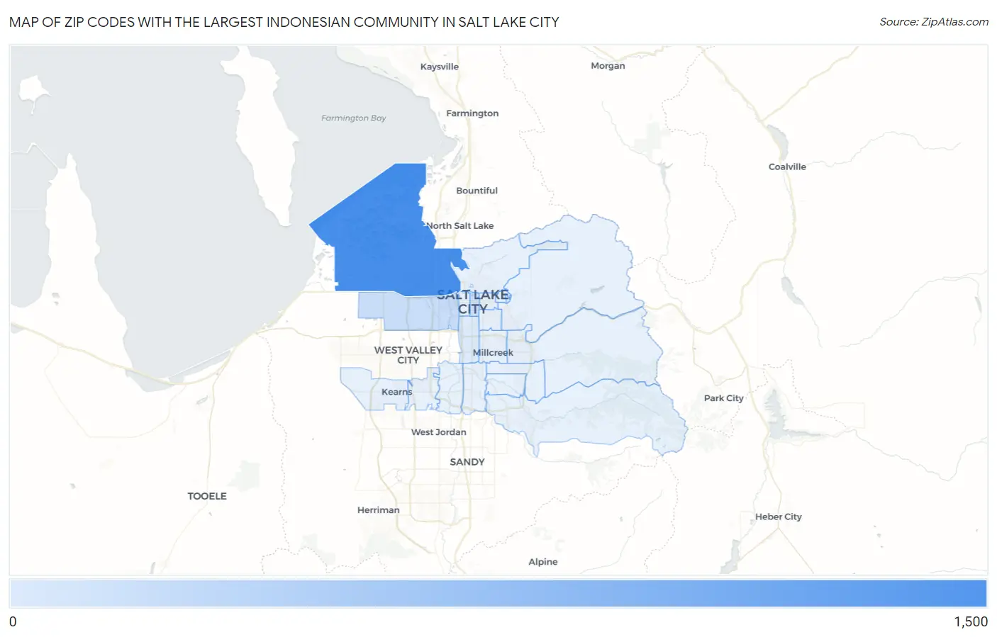 Zip Codes with the Largest Indonesian Community in Salt Lake City Map