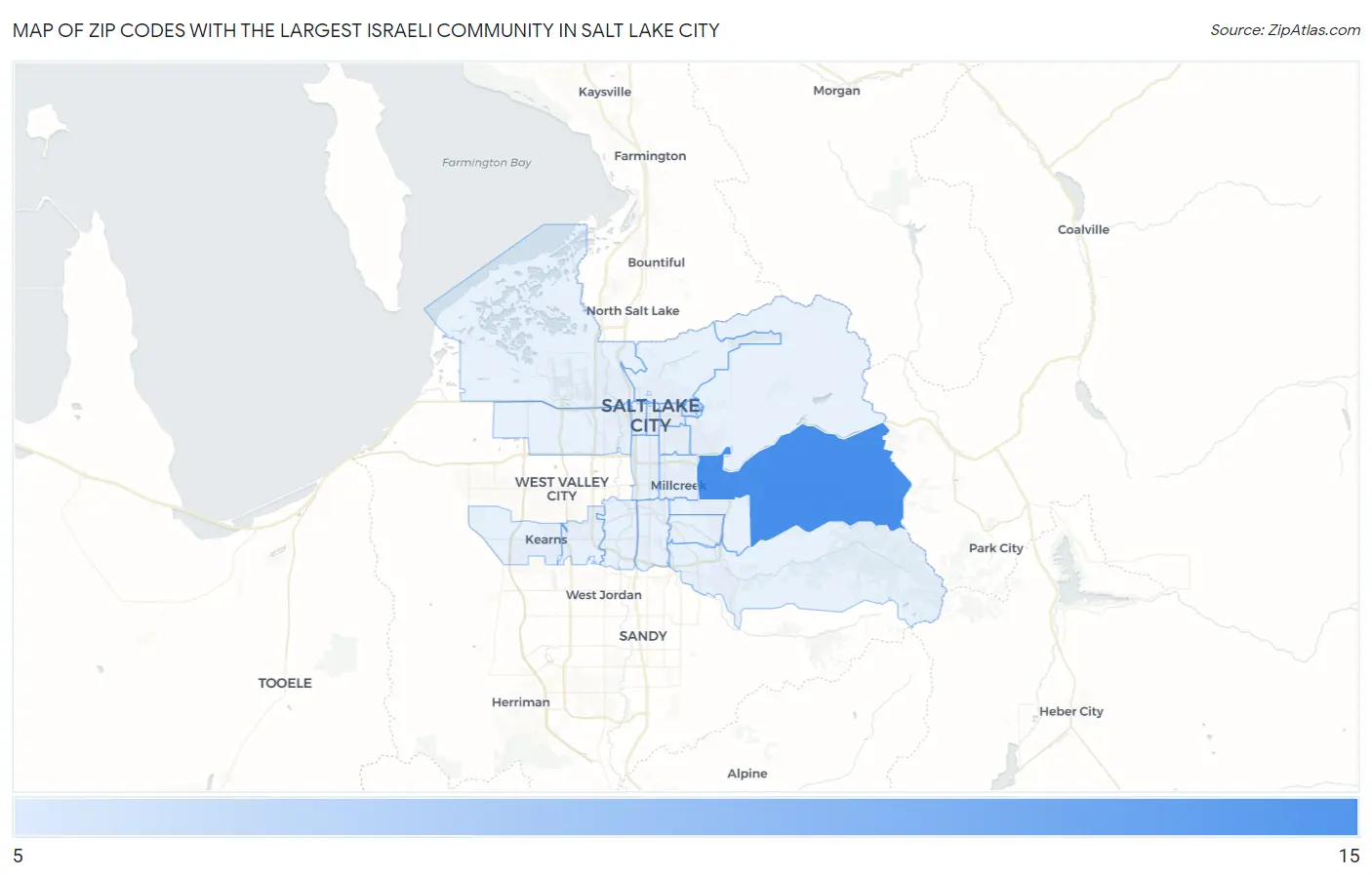 Zip Codes with the Largest Israeli Community in Salt Lake City Map