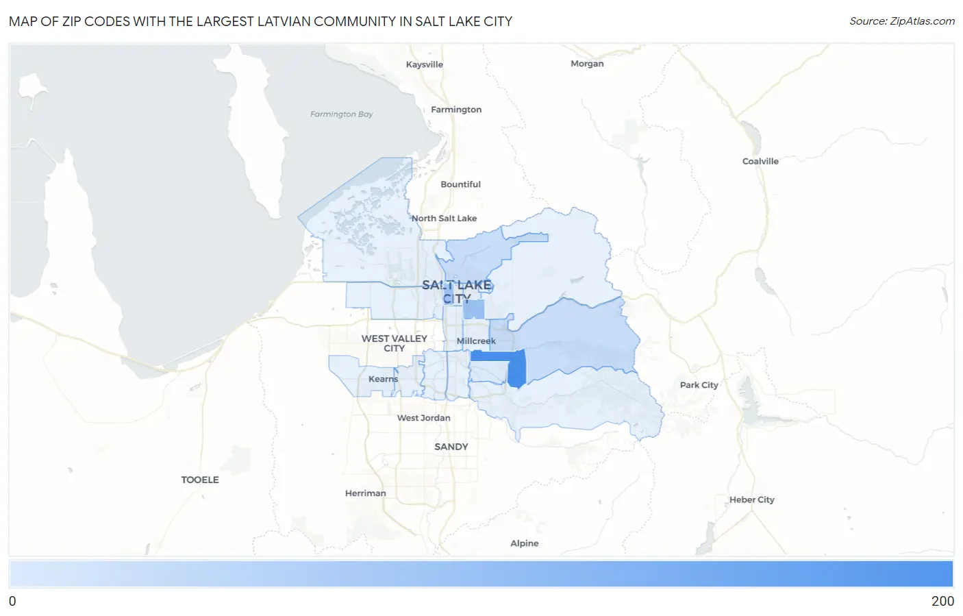 Zip Codes with the Largest Latvian Community in Salt Lake City Map
