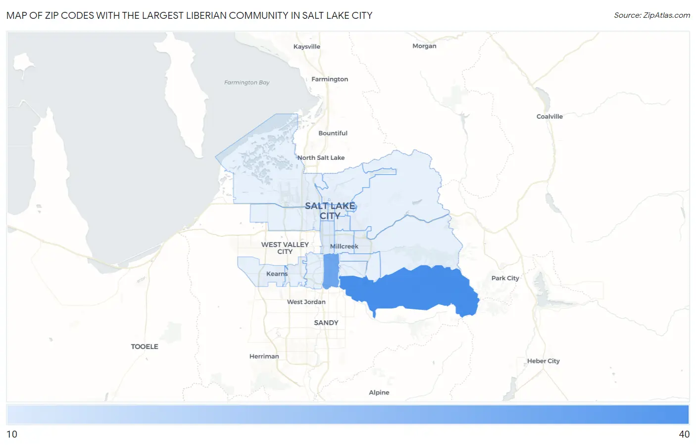 Zip Codes with the Largest Liberian Community in Salt Lake City Map