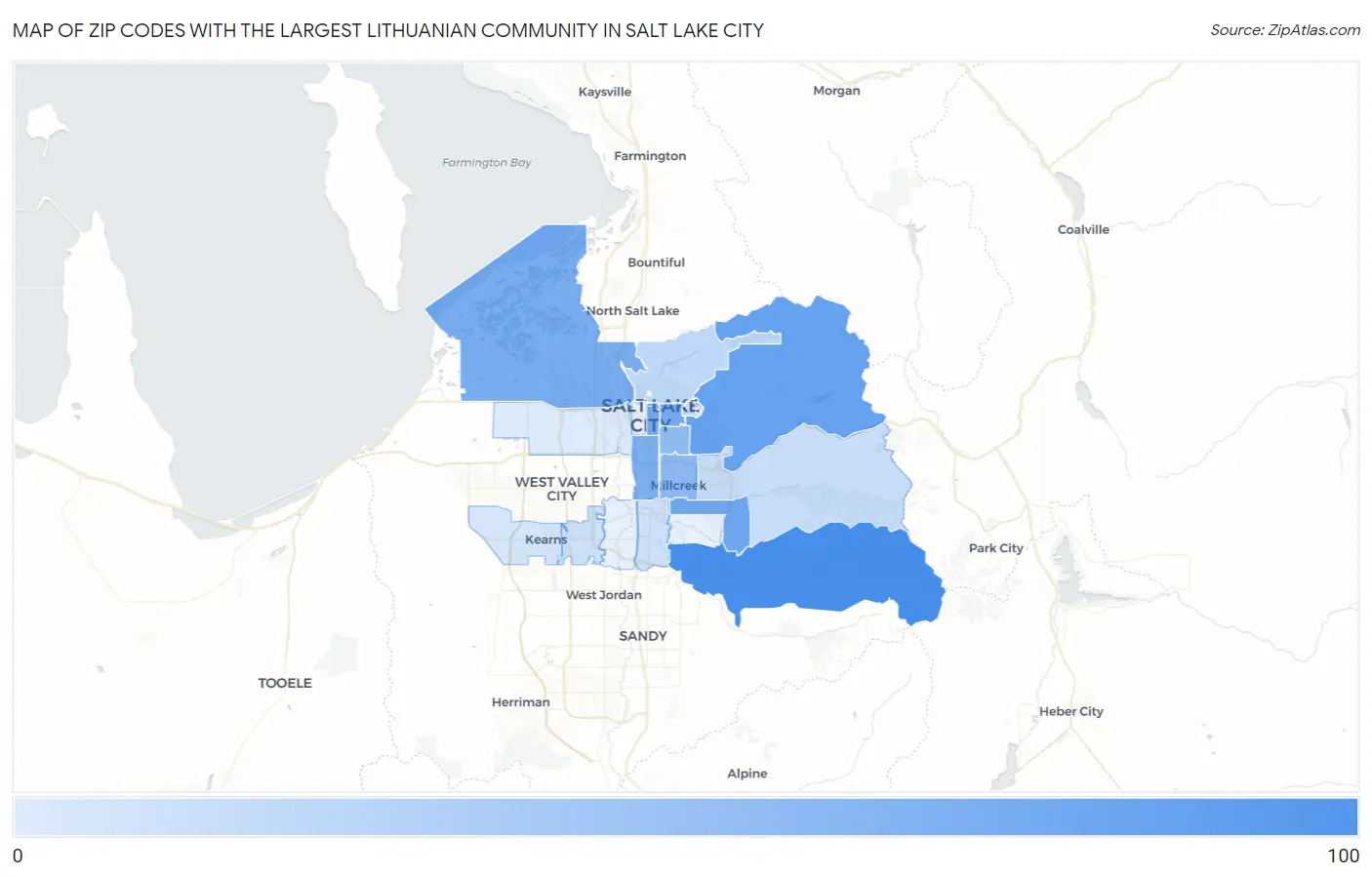 Zip Codes with the Largest Lithuanian Community in Salt Lake City Map