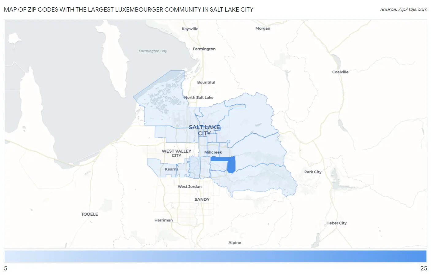 Zip Codes with the Largest Luxembourger Community in Salt Lake City Map