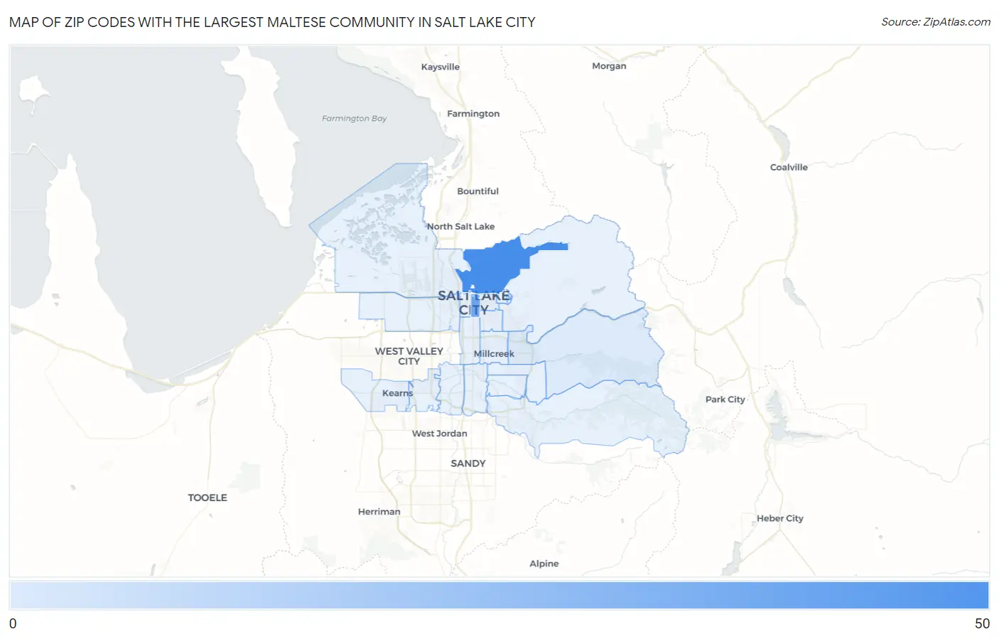 Zip Codes with the Largest Maltese Community in Salt Lake City Map