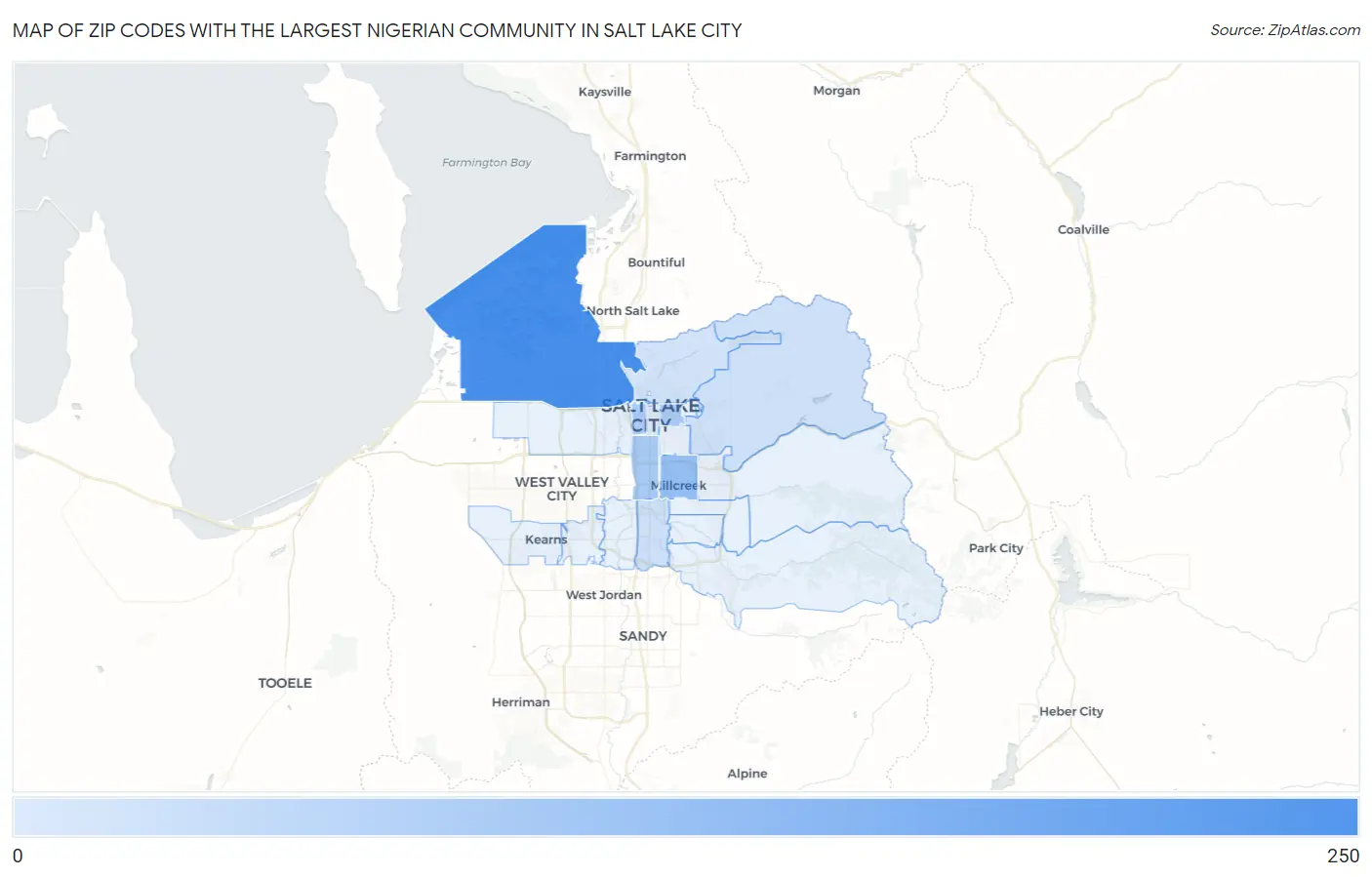 Zip Codes with the Largest Nigerian Community in Salt Lake City Map