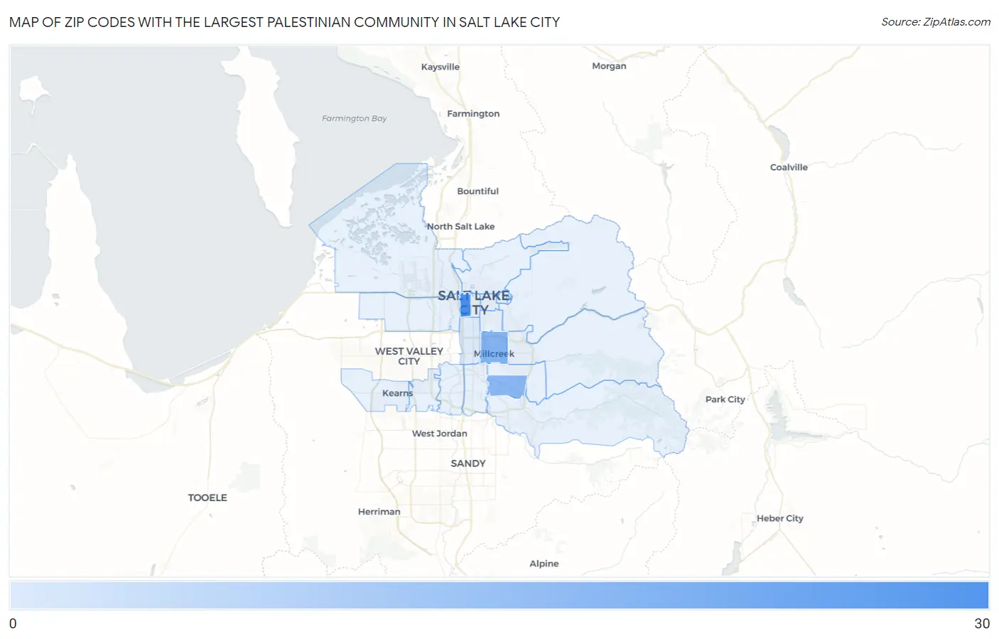 Zip Codes with the Largest Palestinian Community in Salt Lake City Map