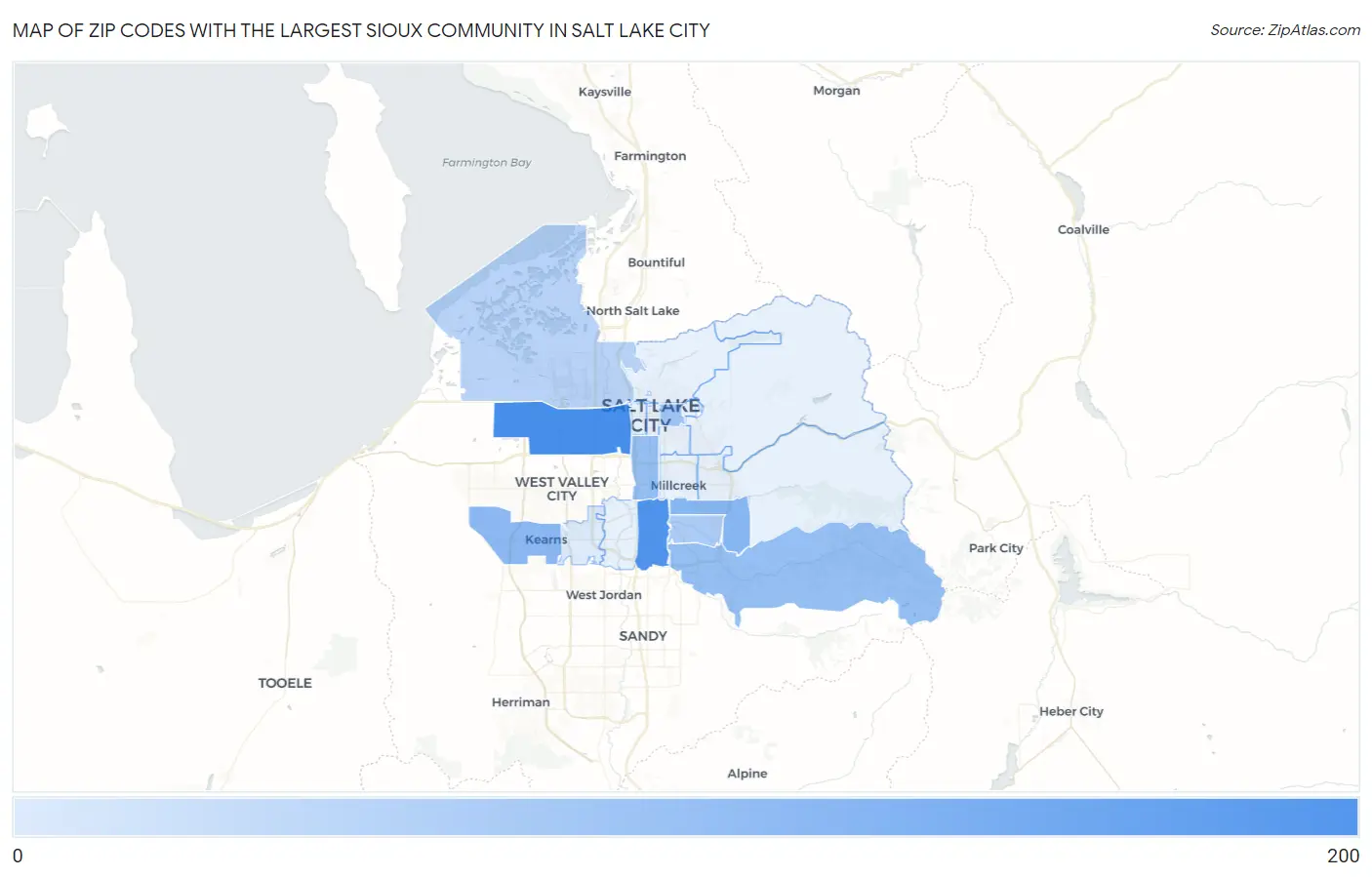 Zip Codes with the Largest Sioux Community in Salt Lake City Map