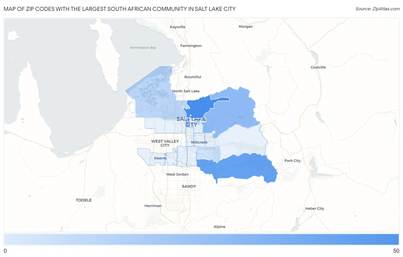 Zip Codes with the Largest South African Community in Salt Lake City Map