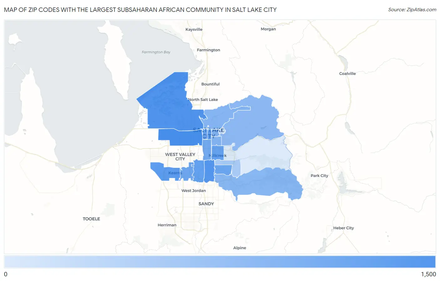 Zip Codes with the Largest Subsaharan African Community in Salt Lake City Map