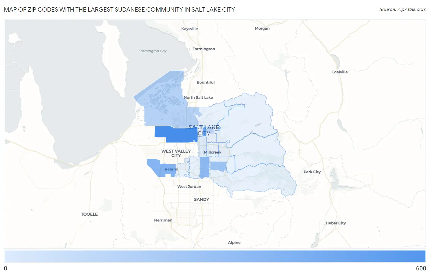 Zip Codes with the Largest Sudanese Community in Salt Lake City Map