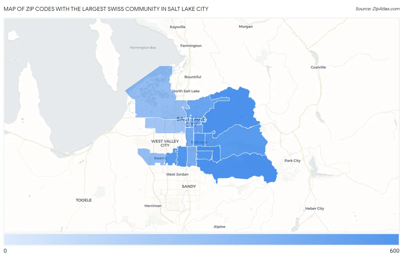 Zip Codes with the Largest Swiss Community in Salt Lake City Map