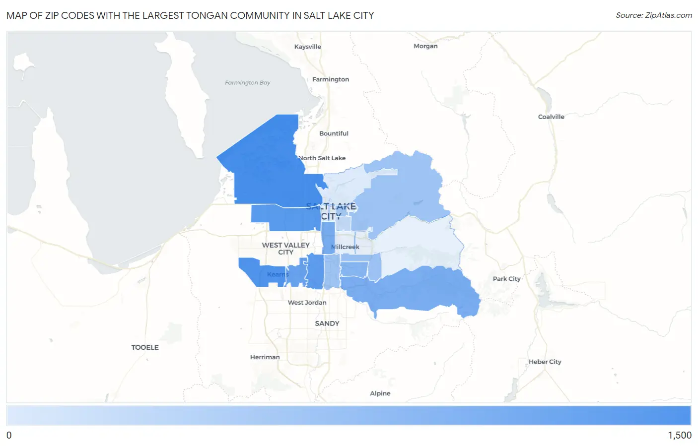 Zip Codes with the Largest Tongan Community in Salt Lake City Map