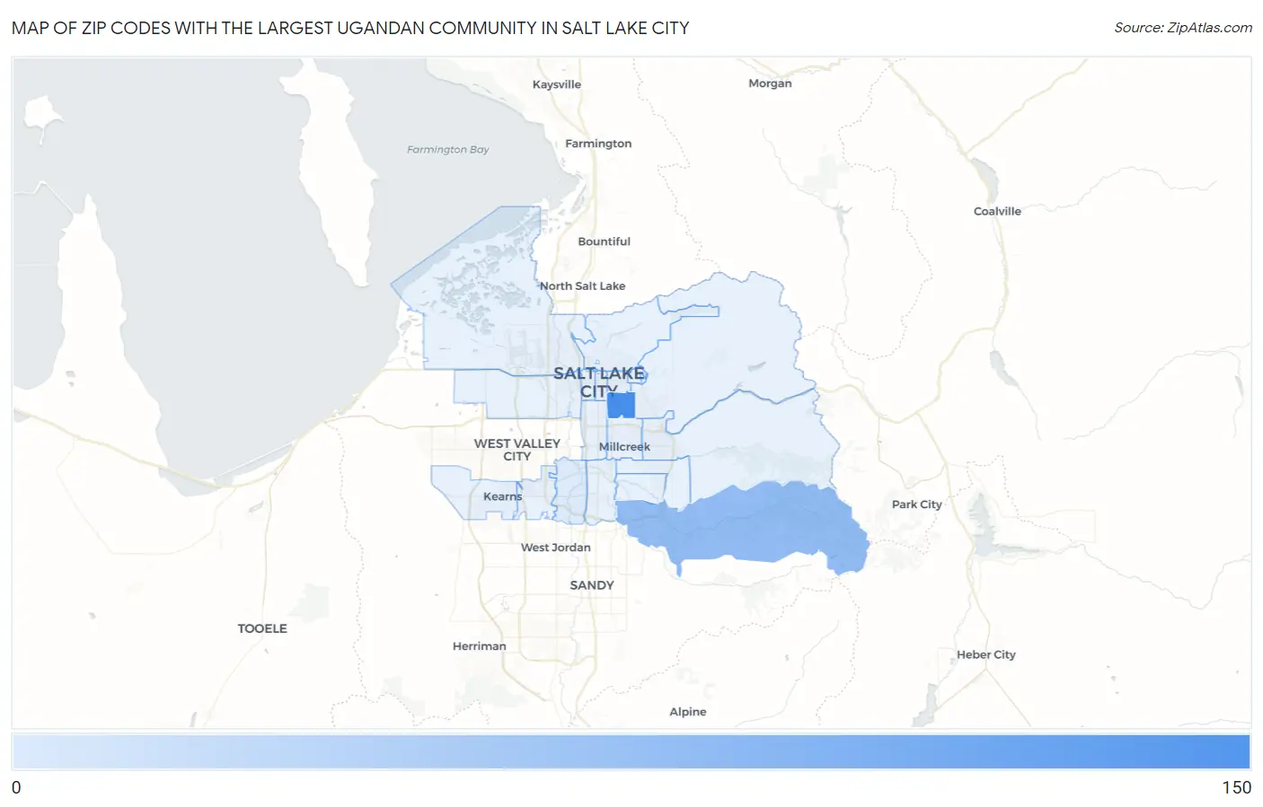 Zip Codes with the Largest Ugandan Community in Salt Lake City Map