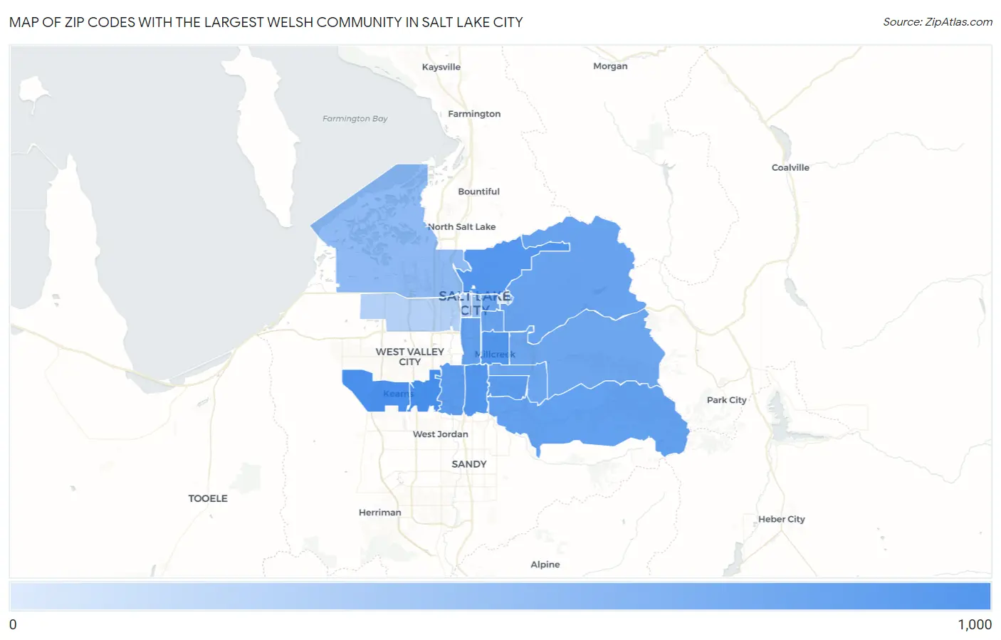 Zip Codes with the Largest Welsh Community in Salt Lake City Map