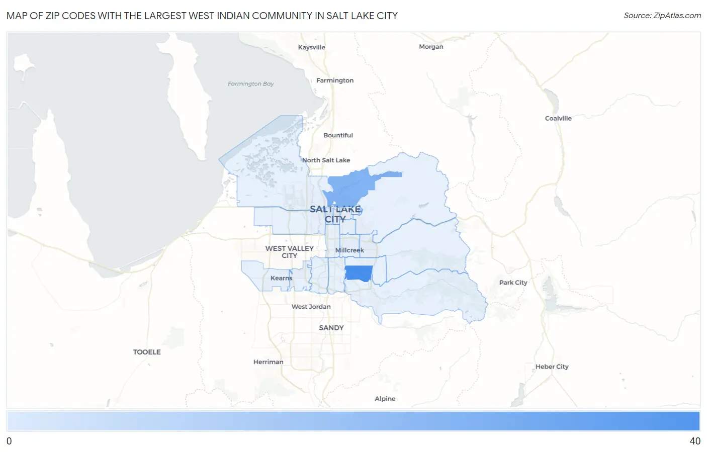 Zip Codes with the Largest West Indian Community in Salt Lake City Map