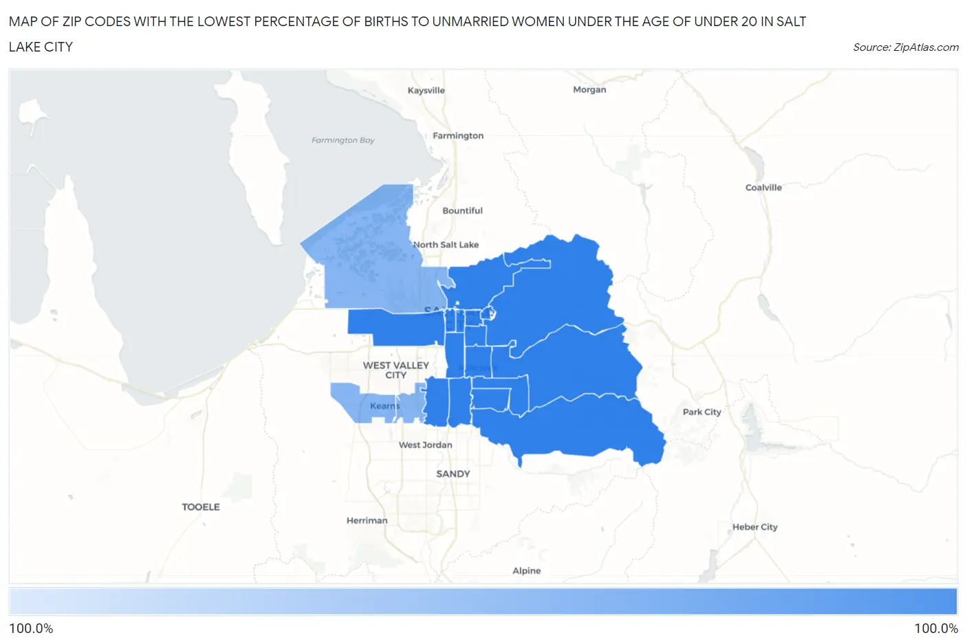 Zip Codes with the Lowest Percentage of Births to Unmarried Women under the Age of under 20 in Salt Lake City Map