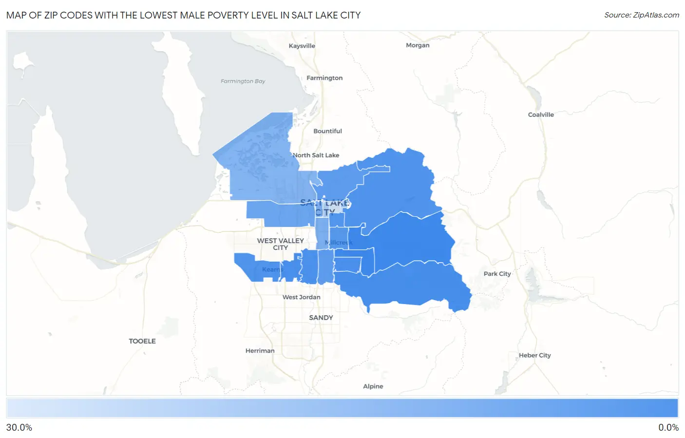 Zip Codes with the Lowest Male Poverty Level in Salt Lake City Map