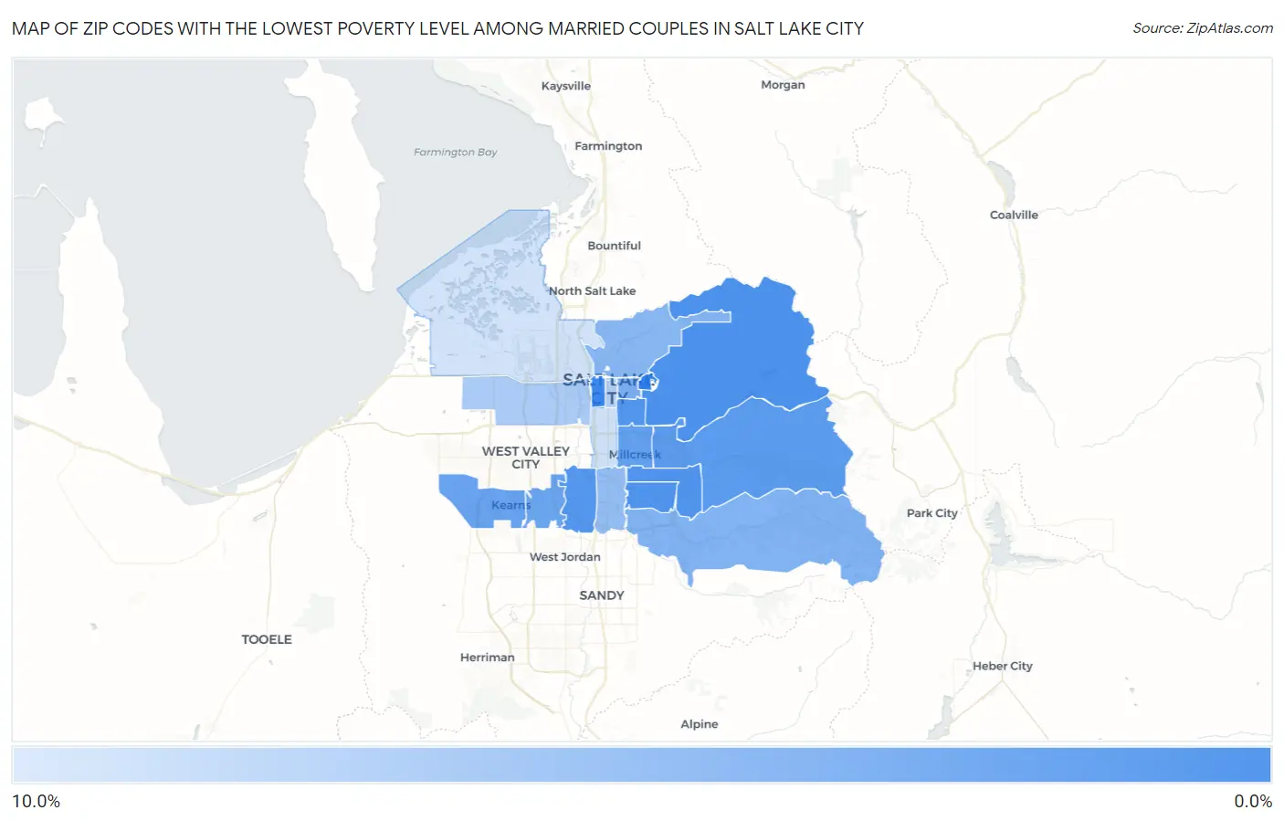 Zip Codes with the Lowest Poverty Level Among Married Couples in Salt Lake City Map