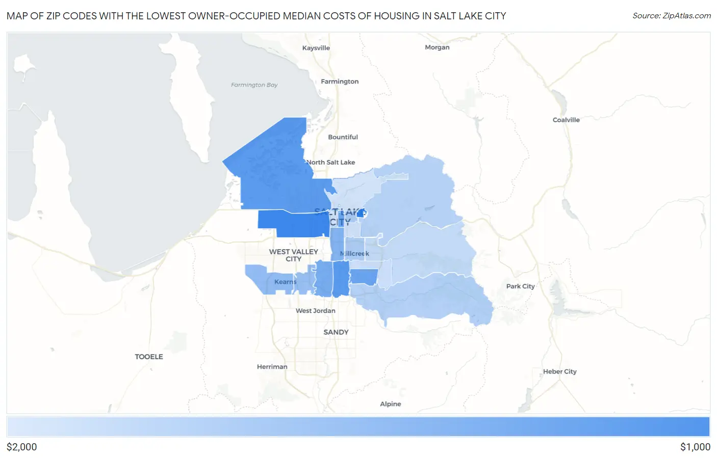 Zip Codes with the Lowest Owner-Occupied Median Costs of Housing in Salt Lake City Map