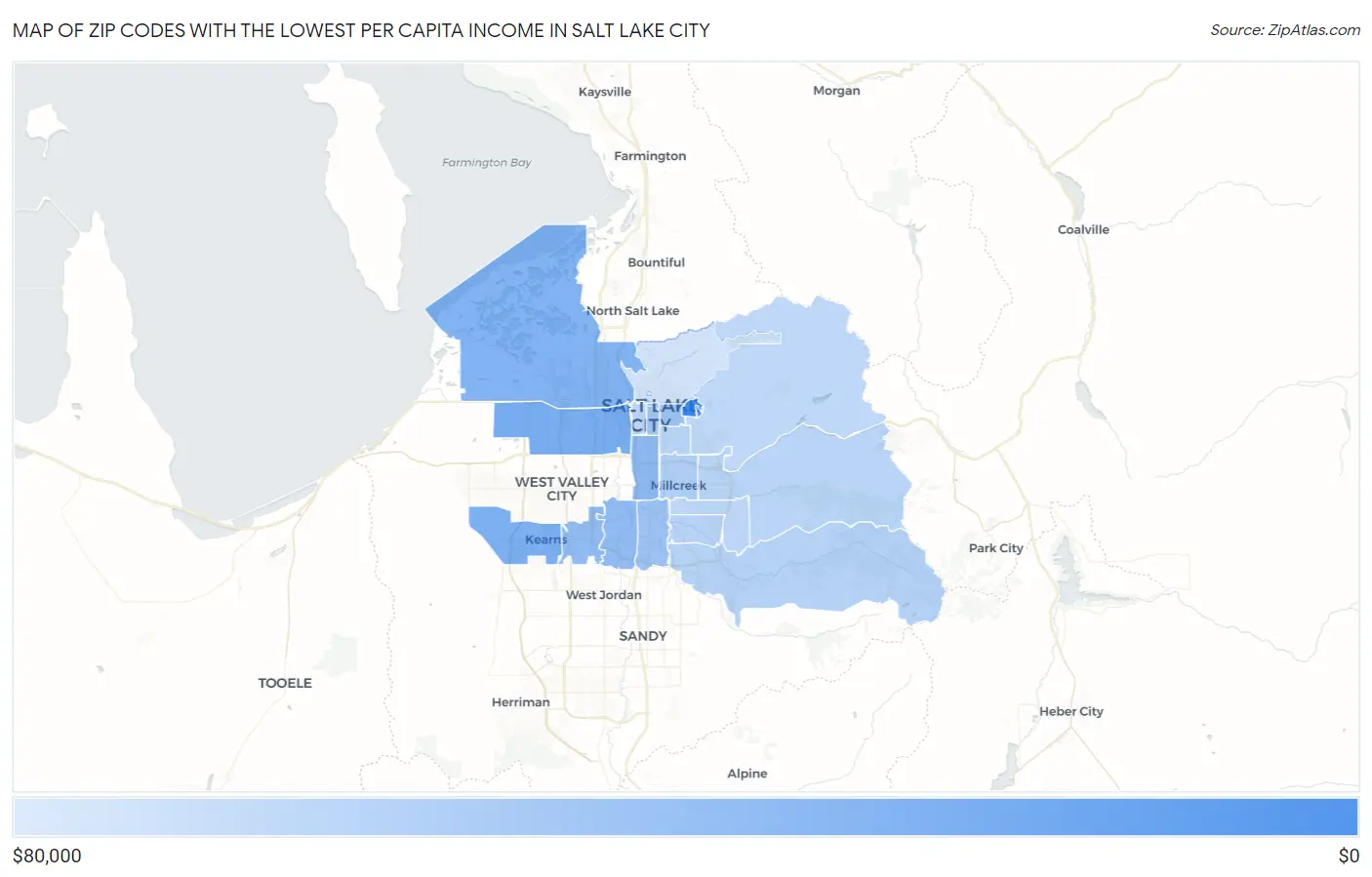 Zip Codes with the Lowest Per Capita Income in Salt Lake City Map