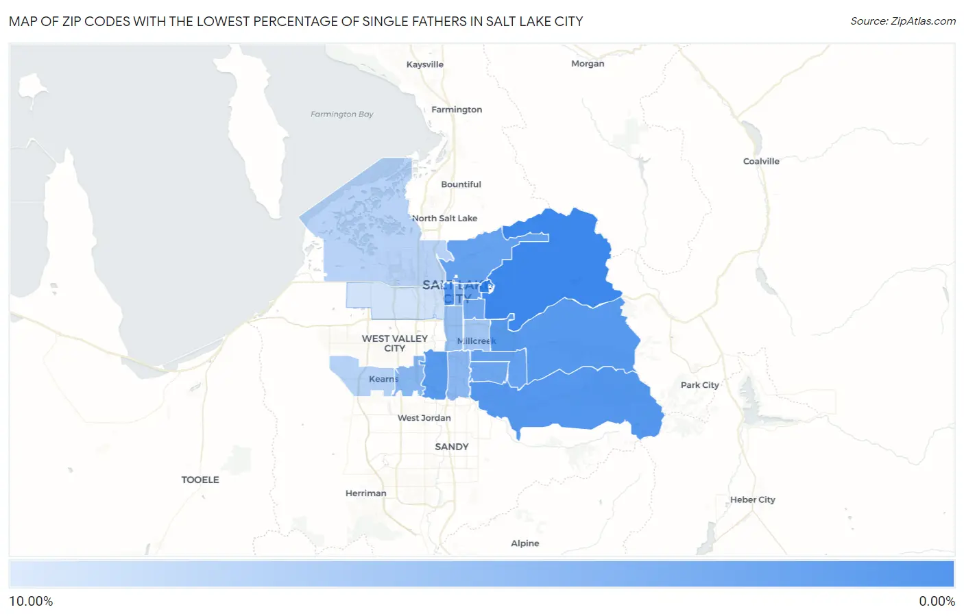 Zip Codes with the Lowest Percentage of Single Fathers in Salt Lake City Map