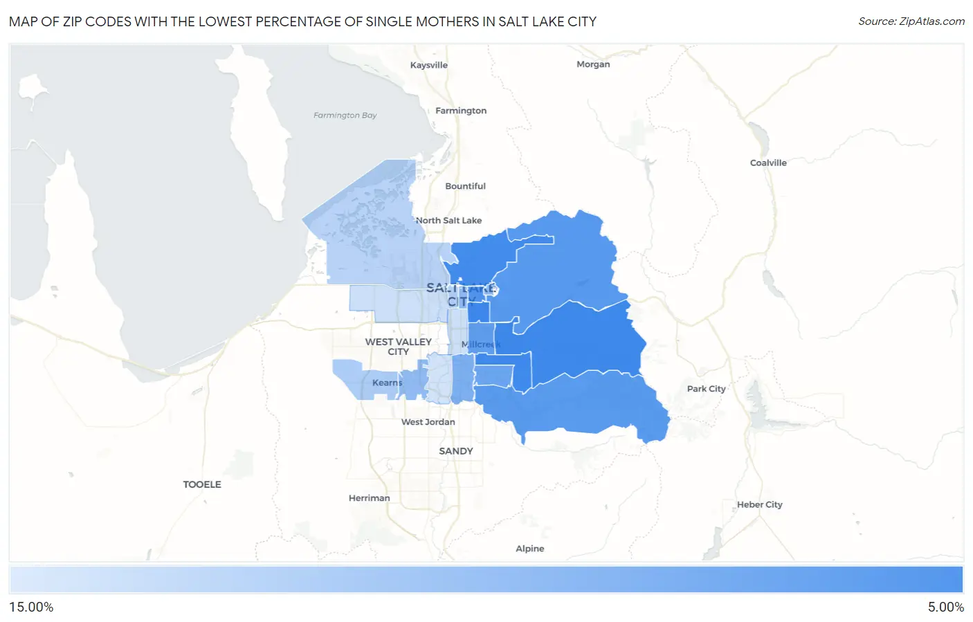 Zip Codes with the Lowest Percentage of Single Mothers in Salt Lake City Map