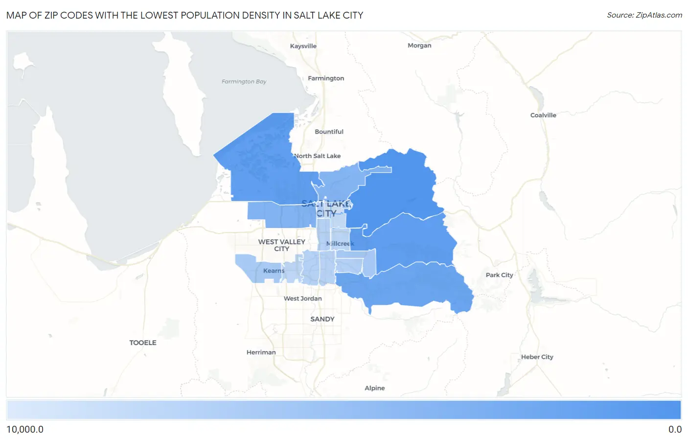 Zip Codes with the Lowest Population Density in Salt Lake City Map