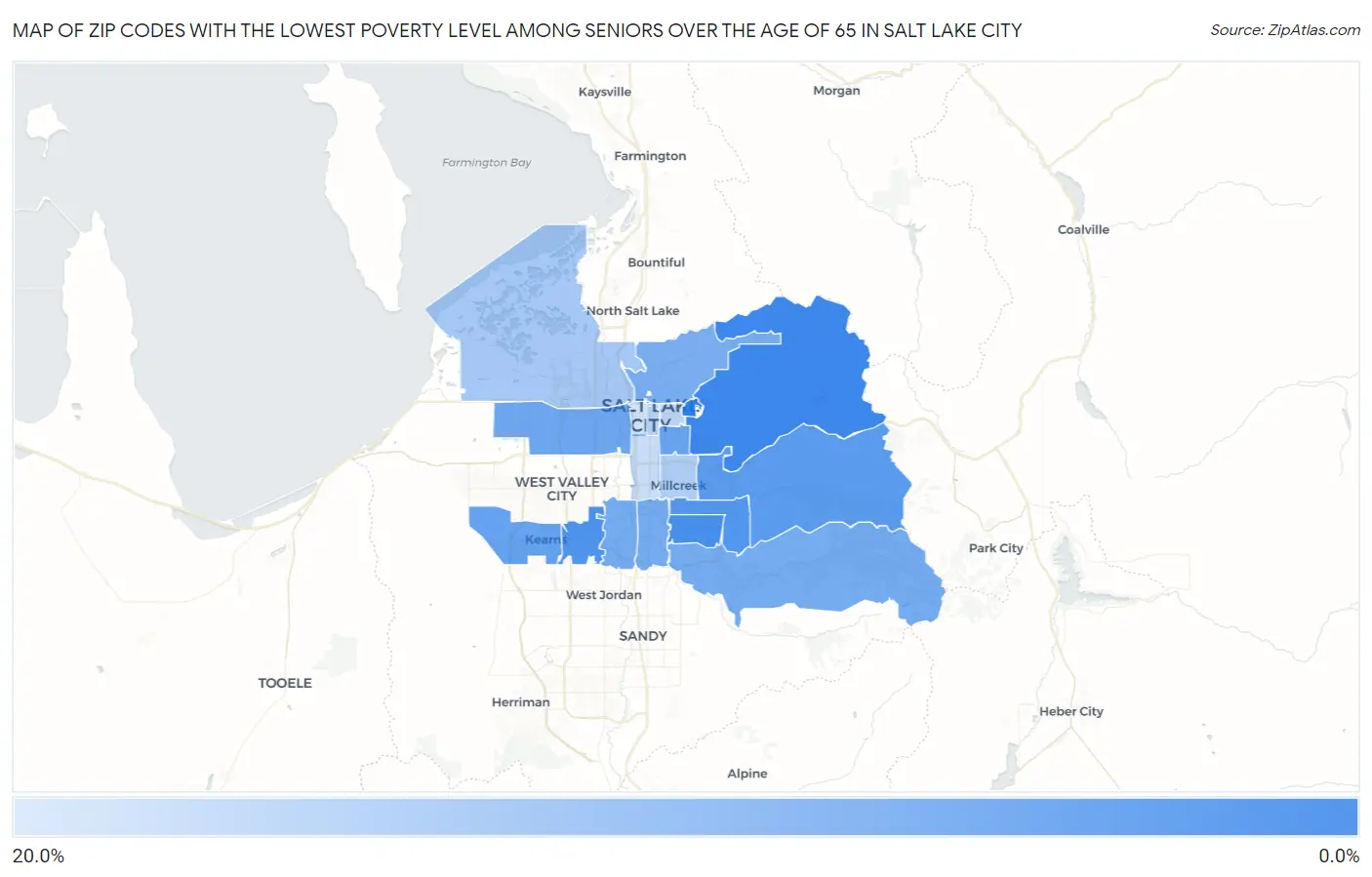Zip Codes with the Lowest Poverty Level Among Seniors Over the Age of 65 in Salt Lake City Map