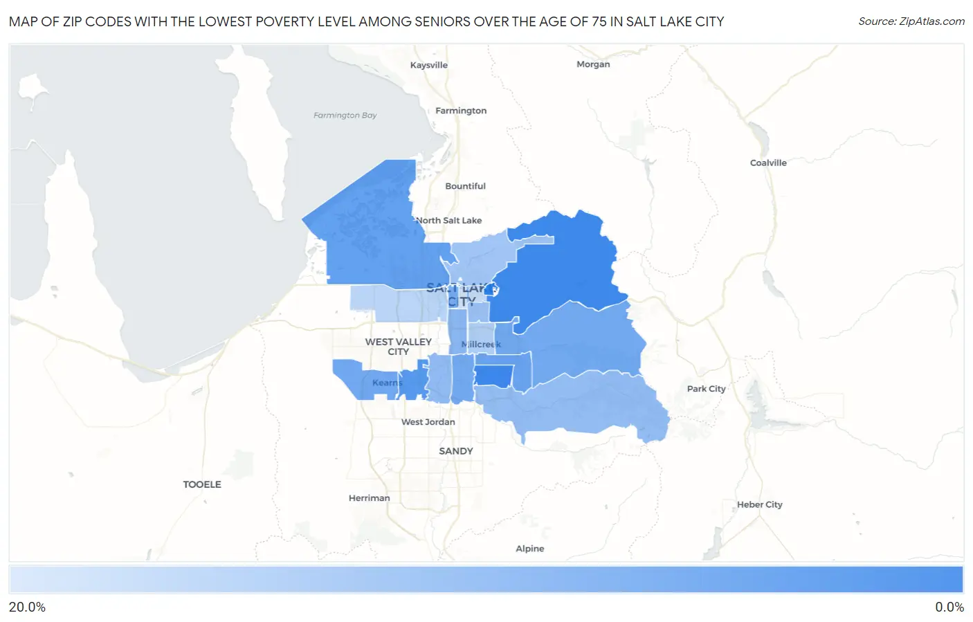 Zip Codes with the Lowest Poverty Level Among Seniors Over the Age of 75 in Salt Lake City Map