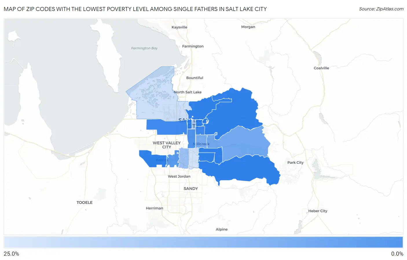 Zip Codes with the Lowest Poverty Level Among Single Fathers in Salt Lake City Map