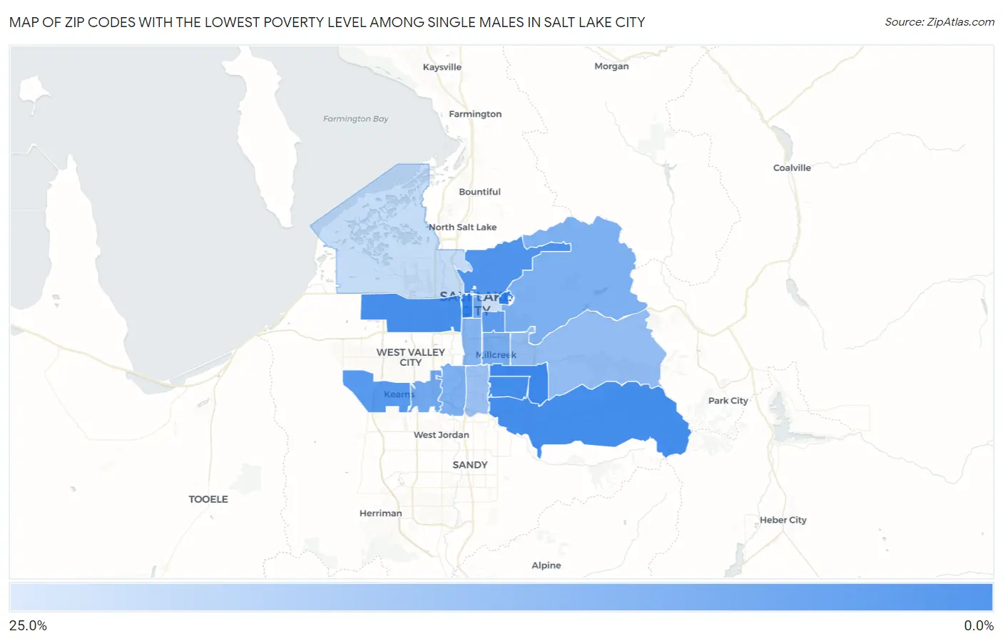 Zip Codes with the Lowest Poverty Level Among Single Males in Salt Lake City Map
