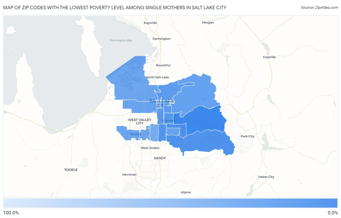 Zip Codes with the Lowest Poverty Level Among Single Mothers in Salt Lake City Map