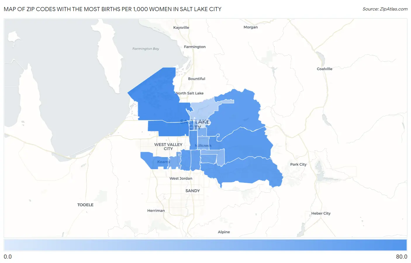 Zip Codes with the Most Births per 1,000 Women in Salt Lake City Map