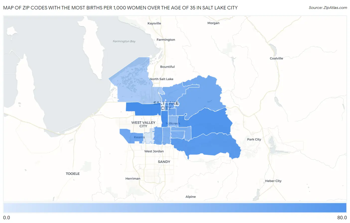 Zip Codes with the Most Births per 1,000 Women Over the Age of 35 in Salt Lake City Map